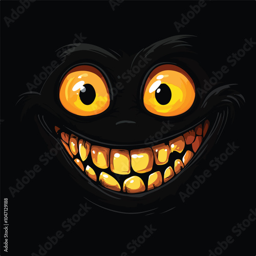 Spooky Monster with Glowing Eyes and Sinister Smile on Dark Background