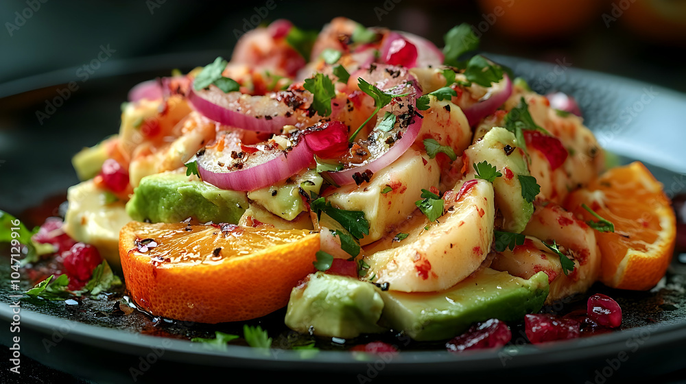 Fresh Salad with Avocado, Orange, and Red Onion - Food Photography Fresh Salad with Avocado, Orange, and Red Onion - Food Photography