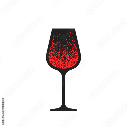 Glass of wine illustration. Stylized black and red textured wineglass. Best for logo, menu concept and branding design.