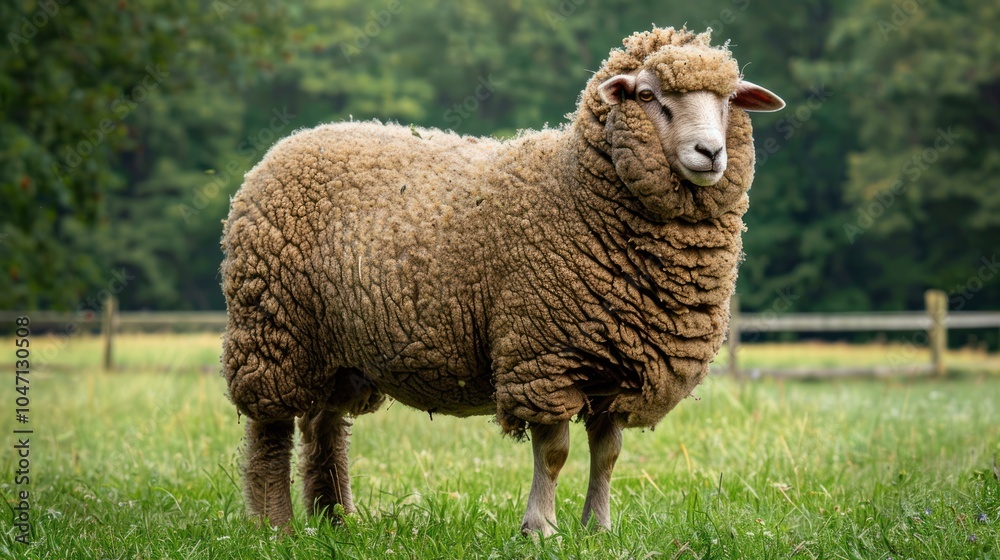 A Single Sheep Standing in a Lush Green Field A Single Sheep Standing in a Lush Green Field