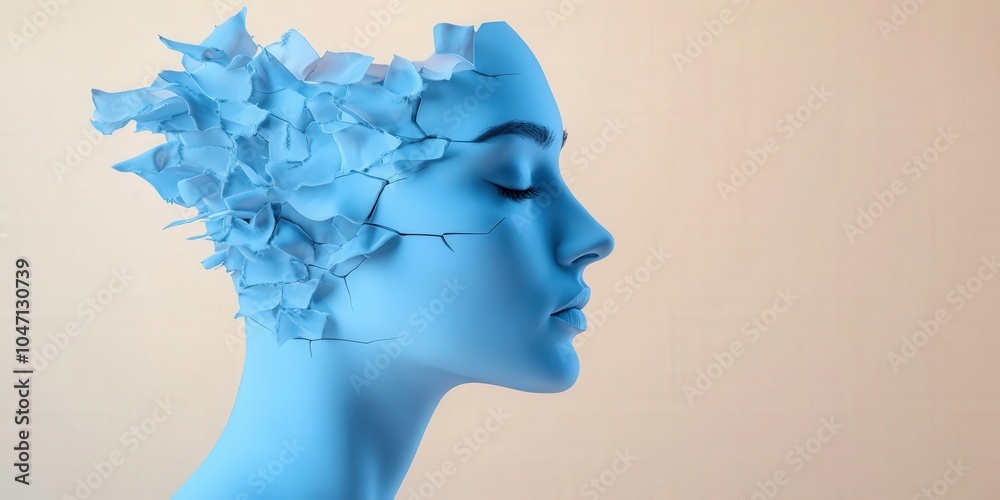 Abstract Blue Face with Cracked Surface Minimalist Digital Art Concept Art Surreal Port Abstract Blue Face with Cracked Surface Minimalist Digital Art Concept Art Surreal Port