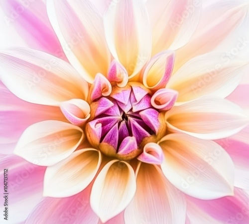 Vibrant pink and yellow dahlia flower in full bloom