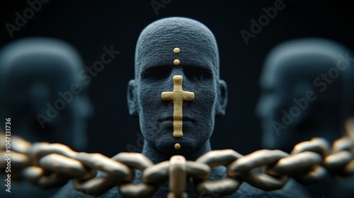 Religious Symbolism   Chain  Cross  Man  Faces  Golden   Concept   Art   3D   Abstract   C photo