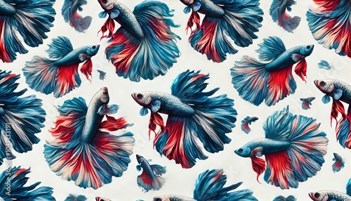 Thai fighting fish, seamless style