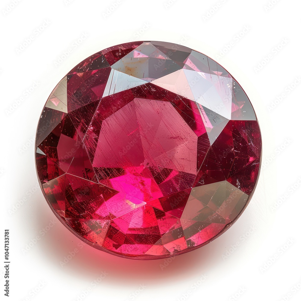 A single brilliant-cut ruby gemstone with rich red color, isolated on a white background A single brilliant-cut ruby gemstone with rich red color, isolated on a white background