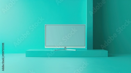 White Television Screen on a Turquoise Platform photo