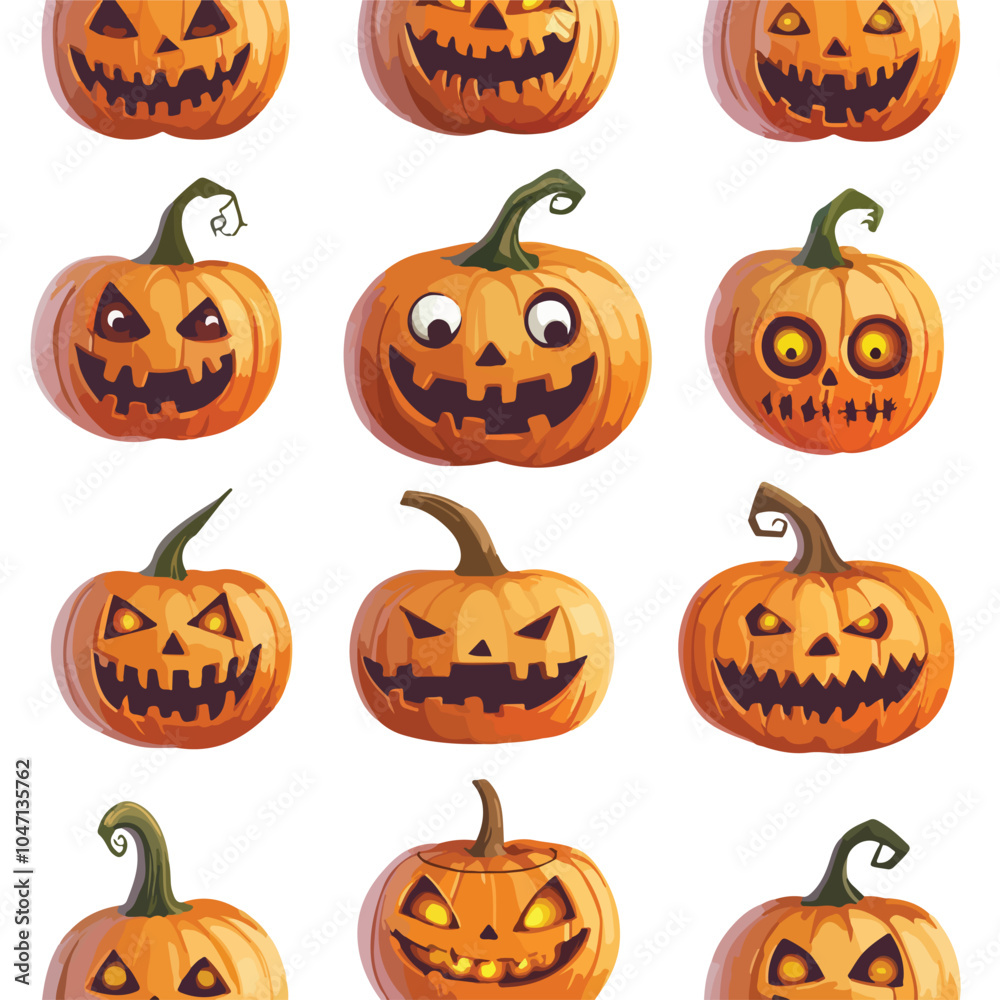 Festive Halloween Pattern with Smiling Characters for Seasonal Designs Festive Halloween Pattern with Smiling Characters for Seasonal Designs