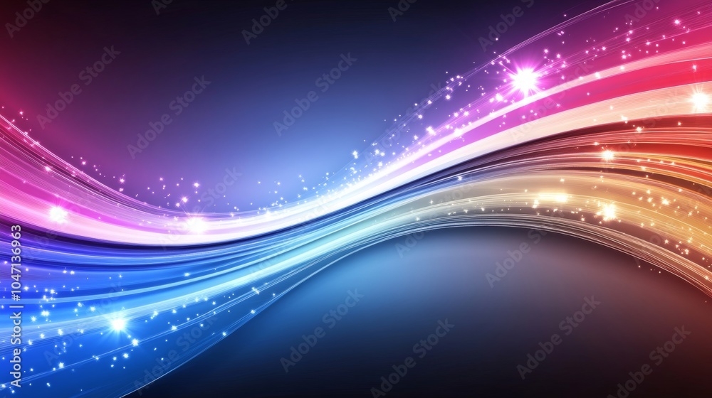 Fototapeta premium Dynamic Flow Abstract Background Colorful Wavy Lines and Sparkling Particles 3D Render