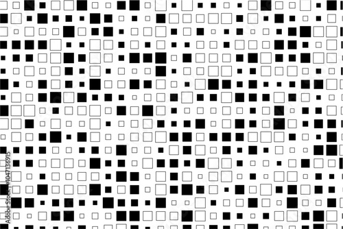 Contemporary geometric artwork featuring a grid of randomly sized black squares creating visual interest.