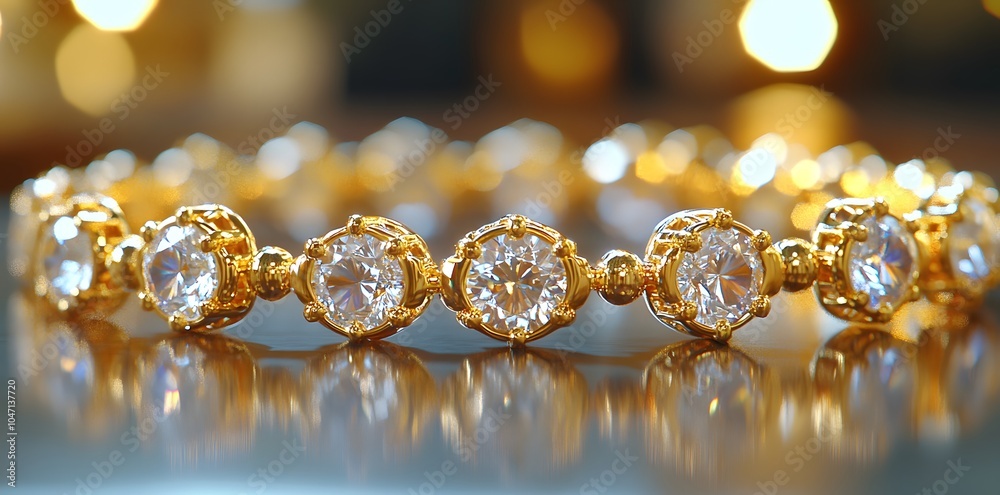 A close-up of a sparkling gold and diamond bracelet highlighting luxury and elegance. A close-up of a sparkling gold and diamond bracelet highlighting luxury and elegance.