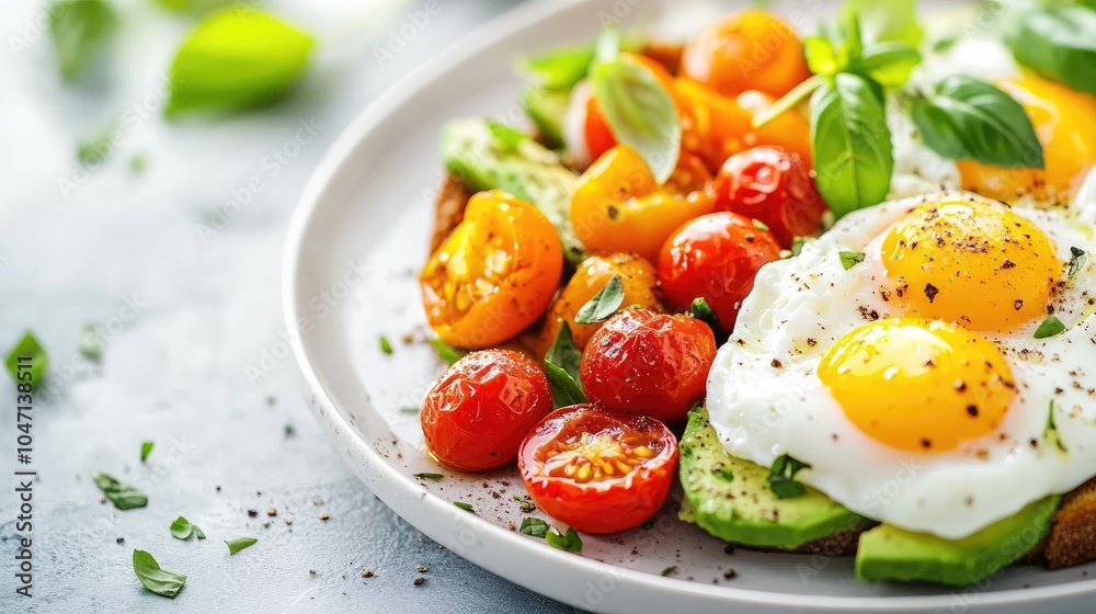 Fresh Avocado Toast with Eggs and Cherry Tomatoes Fresh Avocado Toast with Eggs and Cherry Tomatoes