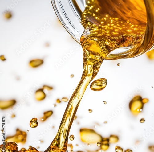 Closeup of golden honey dripping from a glass jar