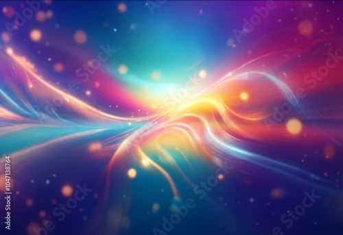 Abstract dark blue and orange background with glowing lines and bokeh.