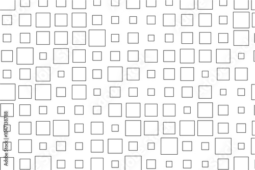 Abstract design showcasing a rhythmic arrangement of black squares in diverse sizes across a white surface.