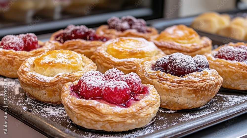 Freshly Baked Fruit Tarts on Display Freshly Baked Fruit Tarts on Display