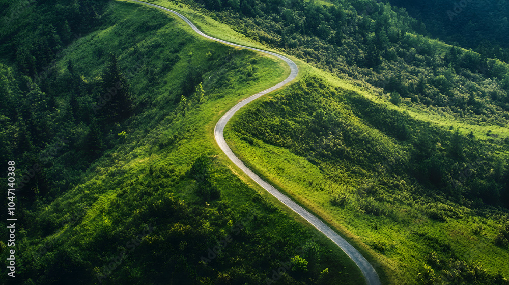 Fototapeta premium Winding Road Through Lush Green Hills