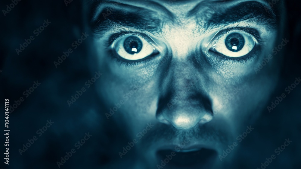 Close-up of a Man's Face with Wide, Frightened Eyes Close-up of a Man's Face with Wide, Frightened Eyes