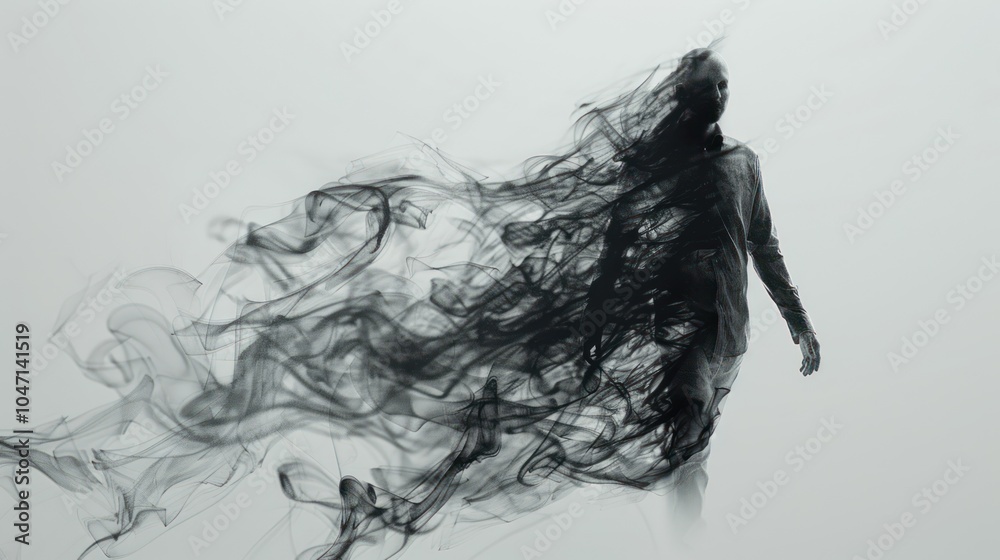 Fototapeta premium Isolated ghost figure hovering in the air on a white background
