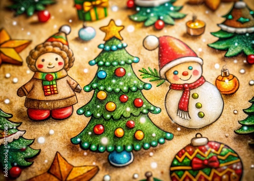 Macro Photography of Delicate Christmas Drawings Capturing Festive Spirit and Holiday Cheer