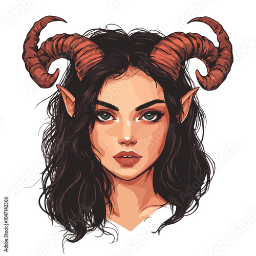 Enchanting Girl with Horns - Mystical Creature Vector Illustration