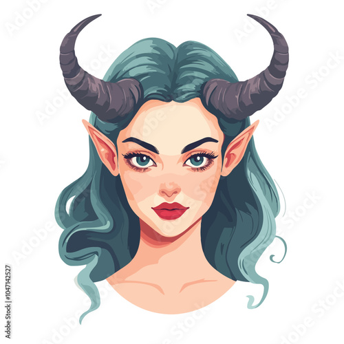 Enchanting Girl with Horns - Mystical Creature Vector Illustration