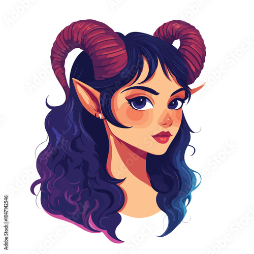 Enchanting Girl with Horns - Mystical Creature Vector Illustration