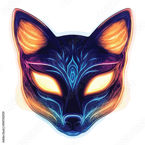Glowing Magic Neon Fox Mask Vector Illustration