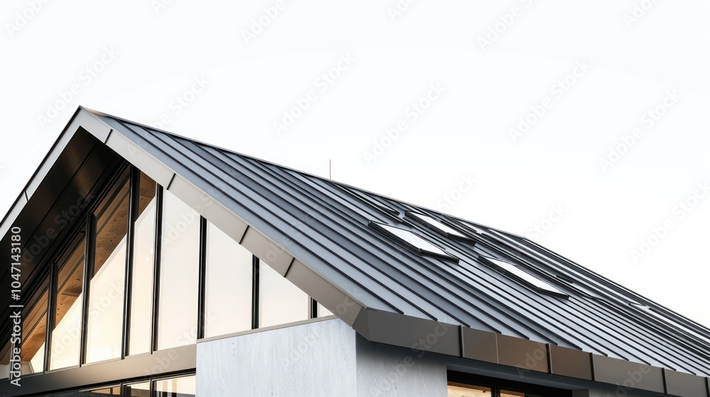 Fototapeta premium Modern Home with Metal Roof and Large Windows