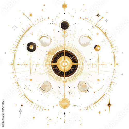 Mystical Gold Esoteric Cosmic Elements Composition