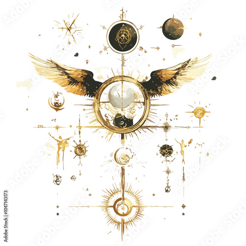 Mystical Gold Esoteric Cosmic Elements Composition