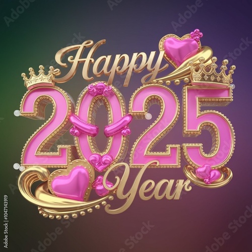 stylish pink happy new year 3d render photo