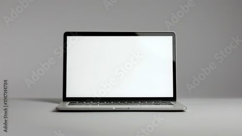 Closed Laptop with Blank White Screen on Gray Background