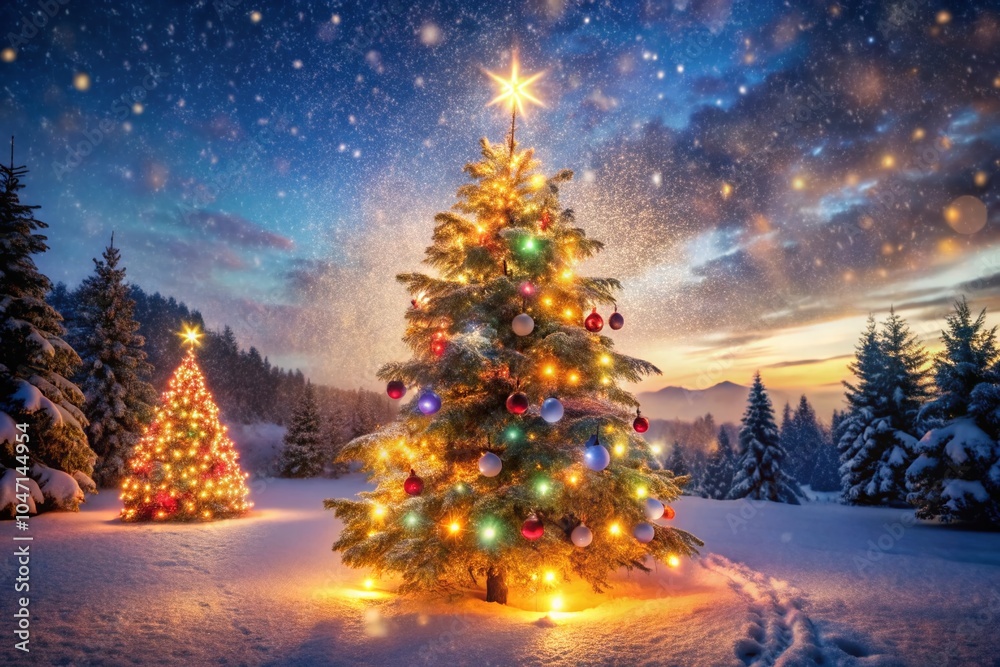 Magical Long Exposure Christmas Scene with Whimsical Typography and Festive Lights Magical Long Exposure Christmas Scene with Whimsical Typography and Festive Lights
