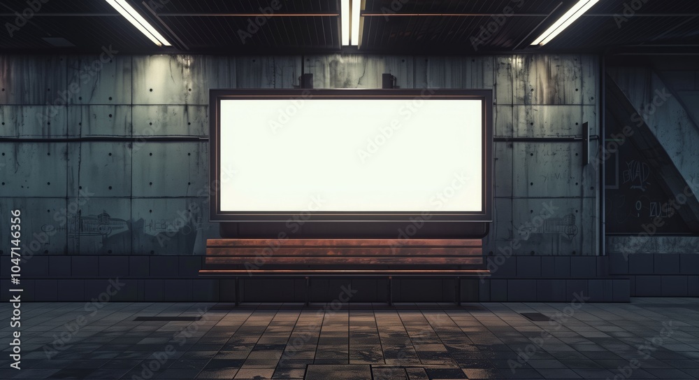 A empty blank billboard in an industrial underground space, empty space of the billboard A empty blank billboard in an industrial underground space, empty space of the billboard