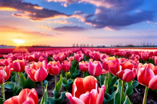 blooming tulip fields photo