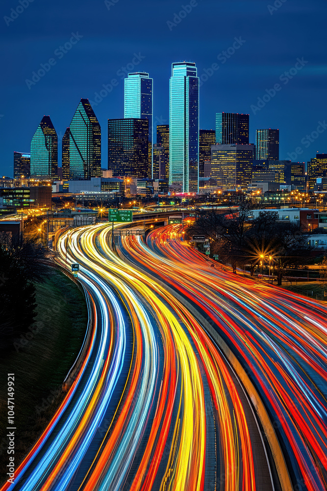 Fototapeta premium Busy city highway with light streaks at night