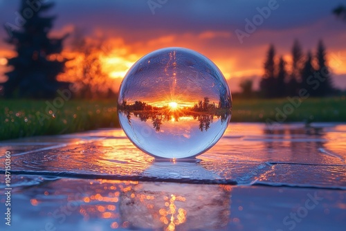 Crystal Ball Reflecting Sunset and Trees