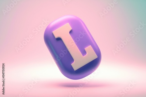 A 3D rendering of the letter L on a blue  rounded  pill shaped object. photo