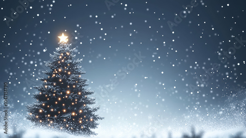 Christmas tree illustration with glowing snowflakes