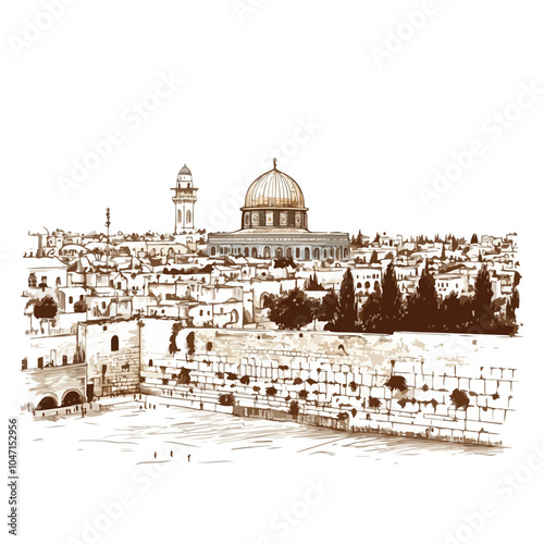 Jerusalem City Skyline with Wailing Wall - Urban Landscape Photography