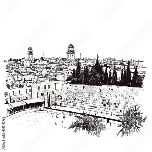 Jerusalem City Skyline and Wailing Wall