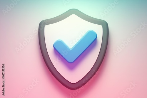 A blue checkmark inside a white shield symbolizing security and approval.