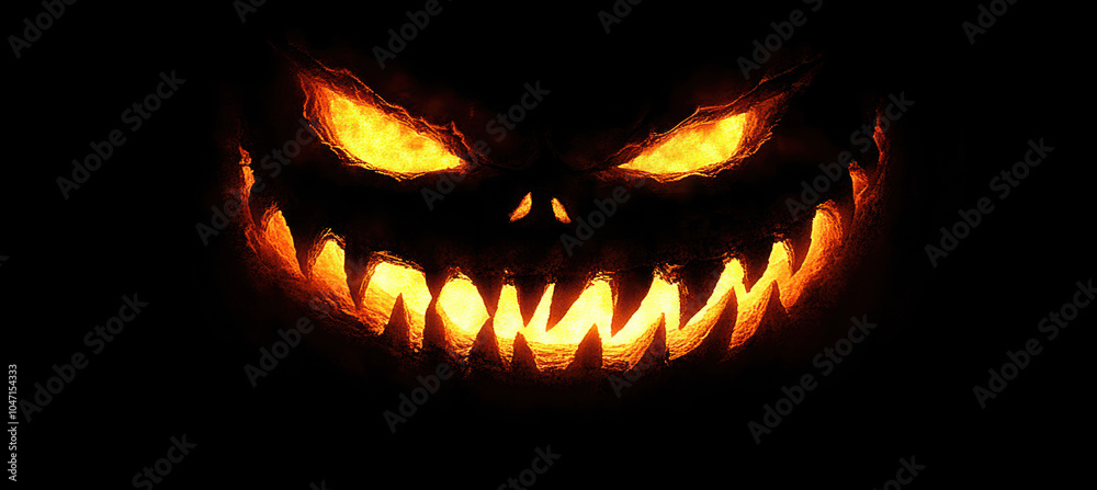 Eerie Jack-o'-lantern on Black Background