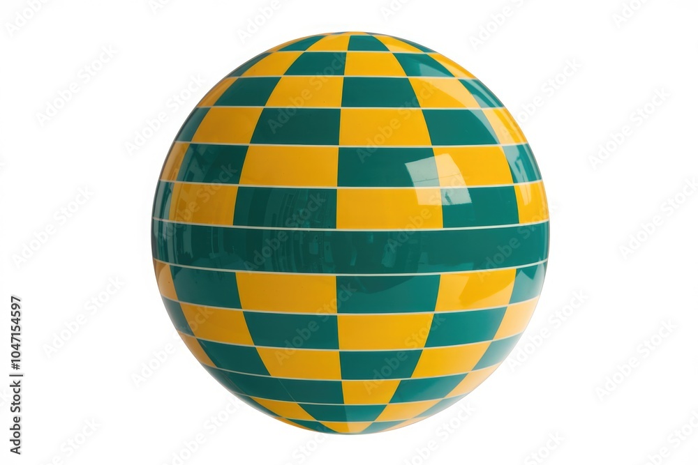 Obraz premium A green and yellow checkered sphere against a white background.