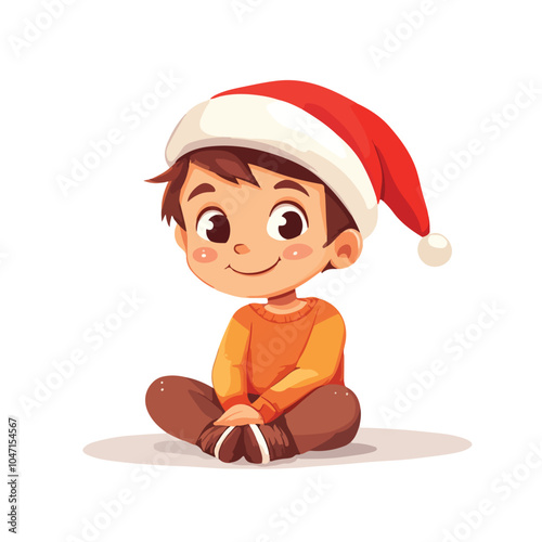 Adorable Little Boy Waiting for Santa: Festive Vector Illustration