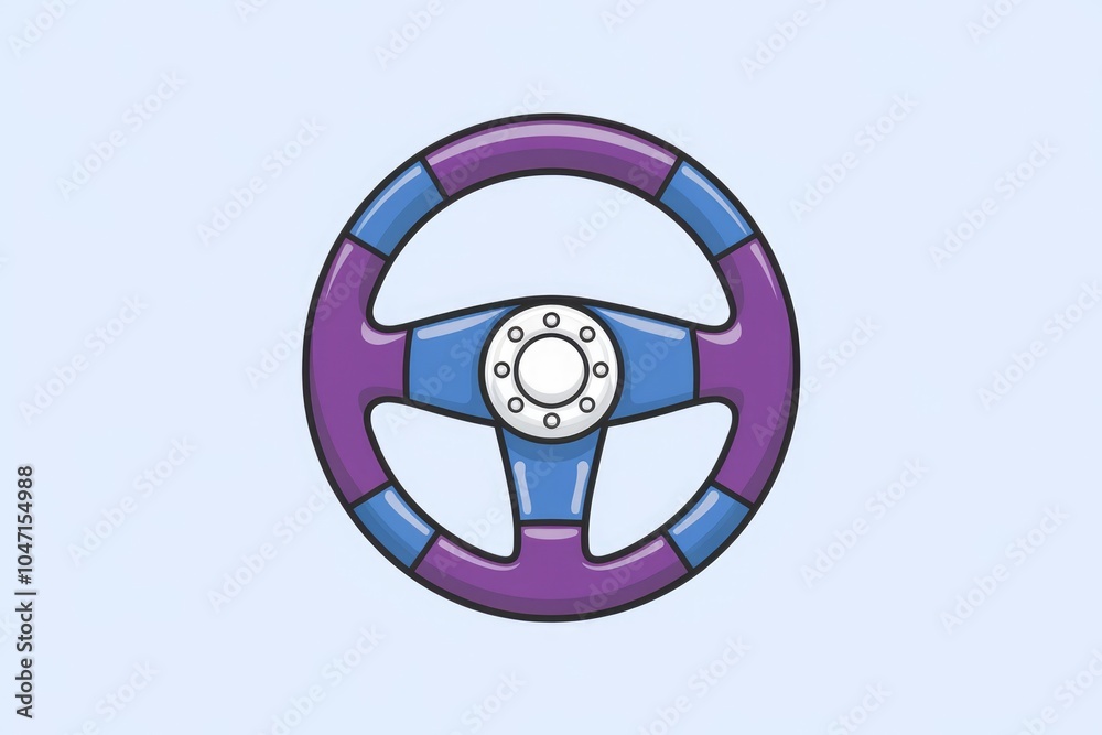 A cartoon illustration of a purple and blue steering wheel. A cartoon illustration of a purple and blue steering wheel.