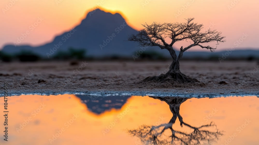 Desert Tree Reflection at Sunset Silhouette Mountain Water Landscape Photography Desert Tree Reflection at Sunset Silhouette Mountain Water Landscape Photography