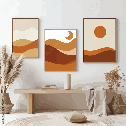 Minimalist Abstract Landscapes Wall Art for Bohemian Decor