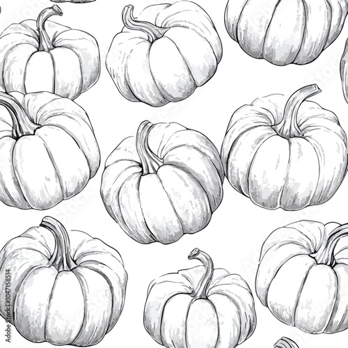 Halloween Pumpkins Monochrome Seamless Pattern