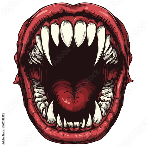 Sinister Monster Mouth with Sharp Teeth Vector Illustration